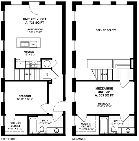 Floor plan for 2 beds, 2 baths, 1022 sqft